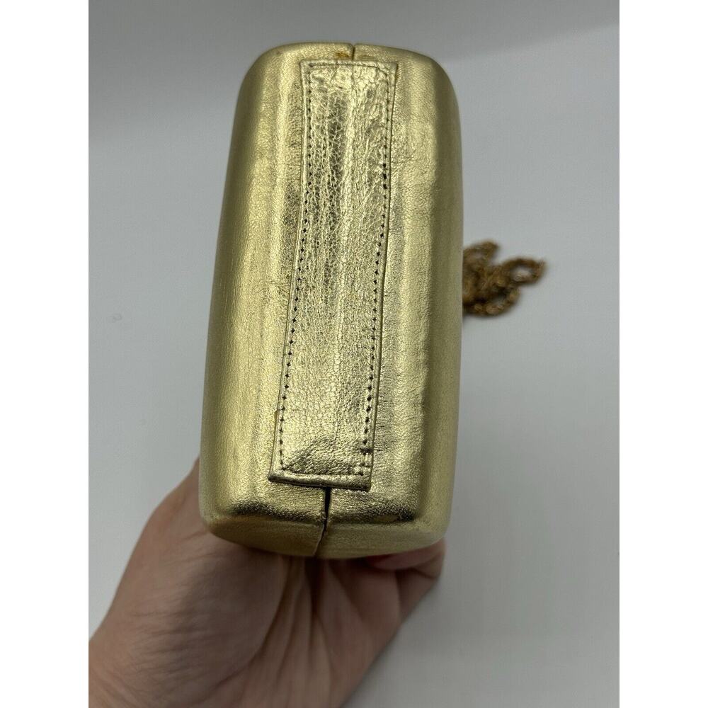 Evening Gold Leather Faux Leather Structured Rhinestone Shoulder Bag Chain Small - Picture 6 of 10